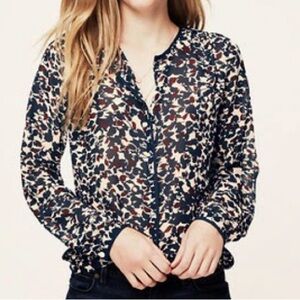 Ann Taylor Loft Button Up Floral Sheer Blouse, Small